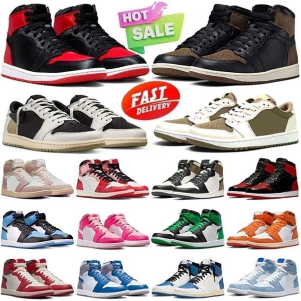 

Jumpman 1 1s Low Mid High Basketball Shoes Men Golf Olive Pink Panda Reverse Black Phantom Lost and Found Lucky Green Palomino Travis