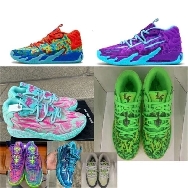 

lamelo ball mb 3 basketball shoes 3s GutterMelo Blue Red Purple Jade Green Slime Pink Black Red Halloween Christmas BHM sneakers tennis with box, Blue green purple multi