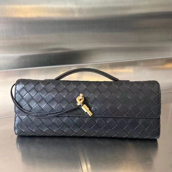 

2024 Real Leather Long Clutch Andiamo With Handle Intrecciato Cow Leather Women Bags Purses And Handbag Famous Brand Designer Evening Bag, Gold