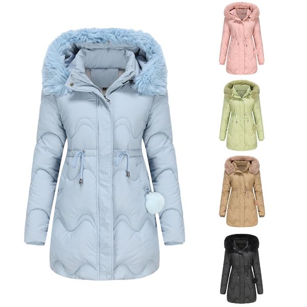 

OC823M80 Winter Women's Cotton Clothes Mid Length Warm Jacket for Autumn and Winter Detachable Cap, Brown
