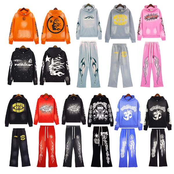 

Mens Hellstar Hooded Hoodies Designer Graphic Hoodie Sweatshirts and Hellstars Pants Street Graffiti Foil Print Vintage Loose Skin-friendly Tracksuits, A30