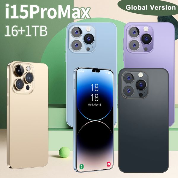 

I15 2024 Pro Max Cell Phones 6.7 Inch Smartphone 4G LTE 5G Smartphones 16GB RAM 1TB Camera 48MP 108MP Face ID GPS Octa Core Android Mobile Phone s, Blue