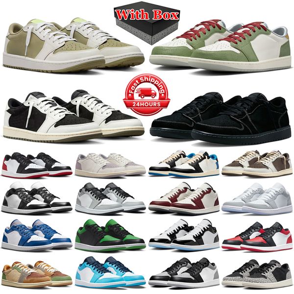 

With box 1s jumpman 1 low basketball shoes men women Year of the Dragon Black Phantom Olive Reverse Mocha Wolf Grey Panda Concord mens trainers sports sneakers, 12