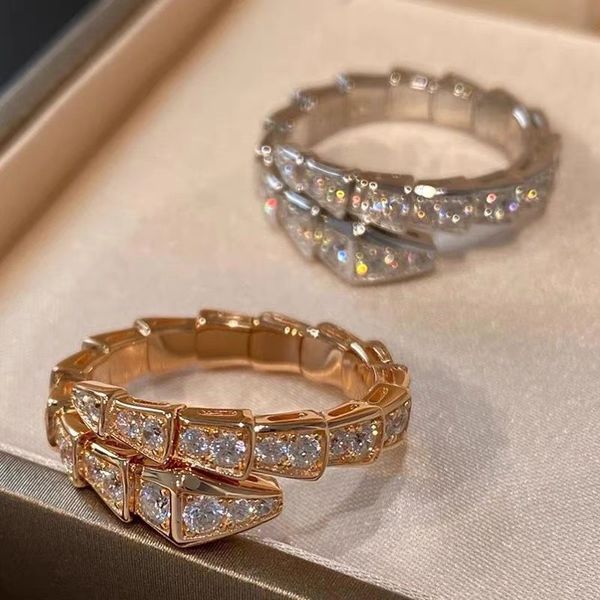

Luxury Fashion Snake Bone Ring Fashion Designer Ring with Diamonds Full Star Open End Ring Women's Designer Jewellery