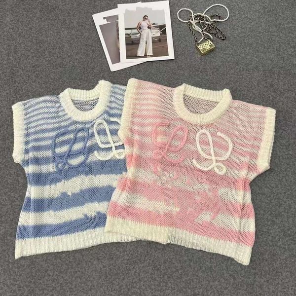 

Women Designer T Shirt Fashion Letter Embroidery Graphic Tee Casual Breathable Knit Tank Tshirt Top, Pink