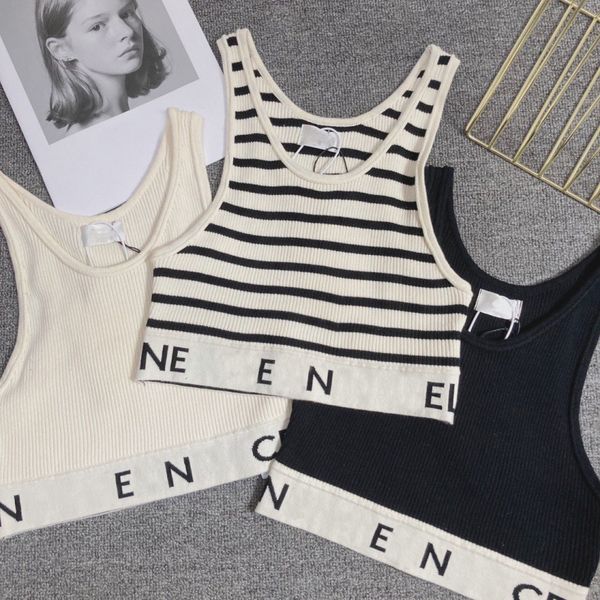

Womens Designer Tank Tops Striped U-Shaped Knitted Striped Vest Tanks Camis Luxury T-Shirts Sleeveless Letters Printed Vests, Yellow