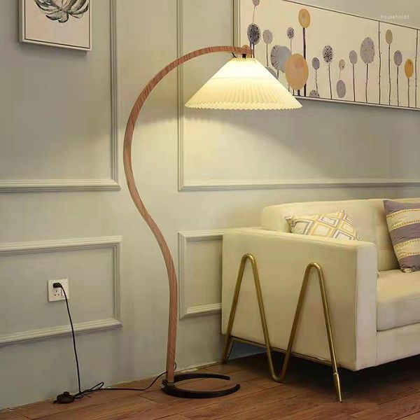 

Lamps Floor Nordic Modern Solid Wood Pleated LED Lamp Living Room Study Home Decor Standing Light Bedroom Bedside Indoor Lighting ing