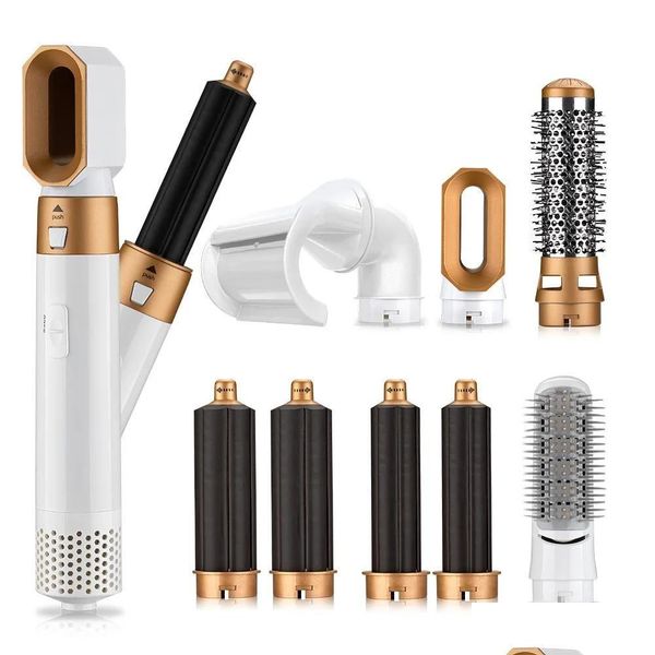 

8-in-1 Hair Dryer Volumizer: Hot Air Brush, Straightener, Curler, Comb for Blowouts & Styg, Black