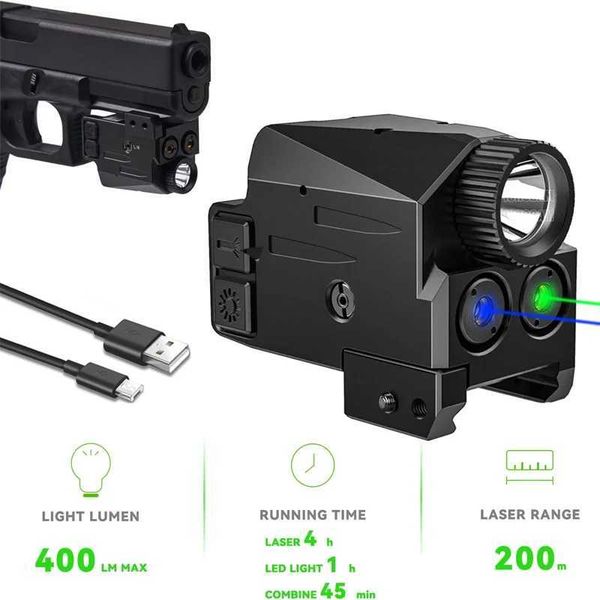 

Blue/Green Combo 400 lm Shockproof Light Rechargeable Sight Strobe Steady Flashlight Laser for Pistol B240801