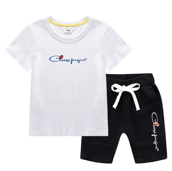 

Summer Baby Boys Brand printed Sportswear Summer Girls Comfortable Shorts White T-shirt Set 2 children's clothing set Children's clothing, Red 1