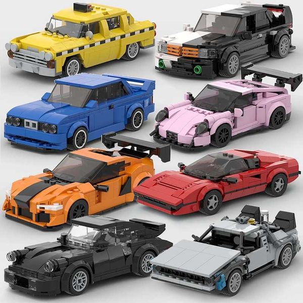 

City Moc Car Vehicle Speed Champion Racer ae86 M3 M8 Building Blocks Brick R34 RX-7 Racing Super Technique Creative Garage Toys Y240731, Multicolor