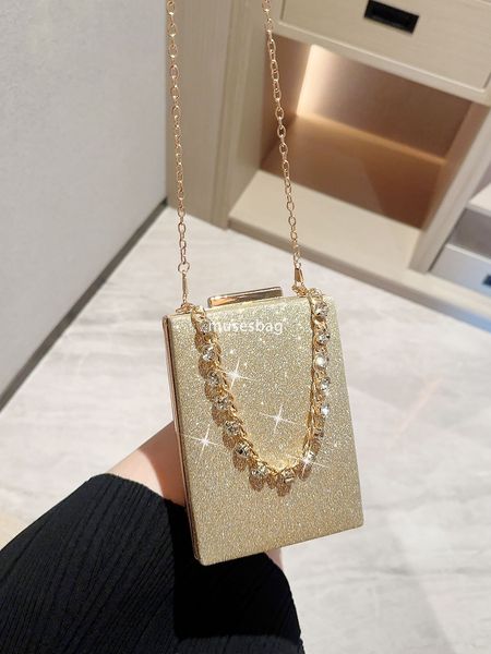 

Cross-border high-end dinner bag vertical box handbag chain bag hand bag Banquet bag Dress bag Banquet evening bag, Gold