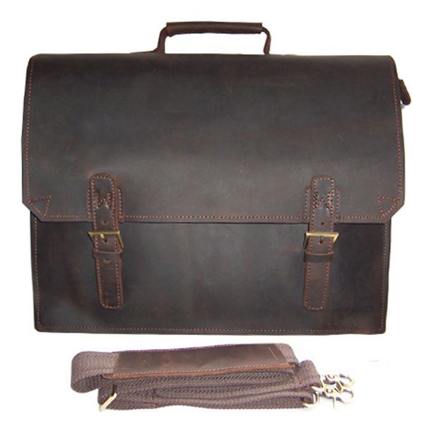 Vintage Crazy horse Leather Briefcase Men business bag Men Leather laptop Briefcase Tote Handbag shoulder bag 14"inch Laptop bag