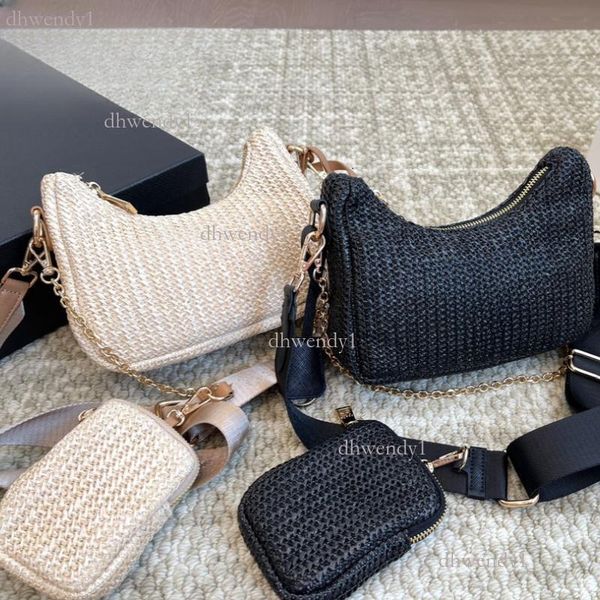 

A high-quality beach travel essential bag 3-in-1 straw bag crossbody bag can be handbag, Black