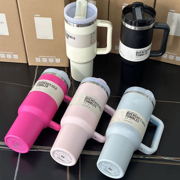 

40oz Mug Water Bottles Big straw Car Cups thermal insulation cold office home color big head ice Strap handle Vacuum cup Mugs, Multi-color