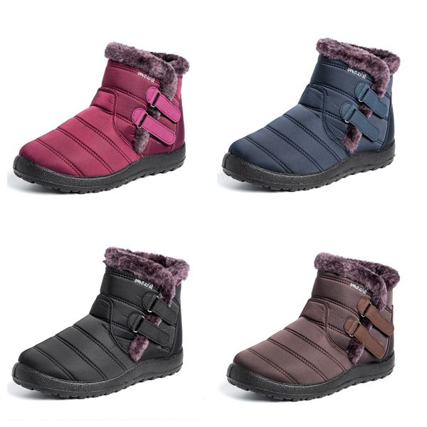 

FREE SHIPPING Snow Boots Cotton shoes waterproof Thickened anti cold velvet plus size women Winter slip on Ankle Boots non-slip black burgundy