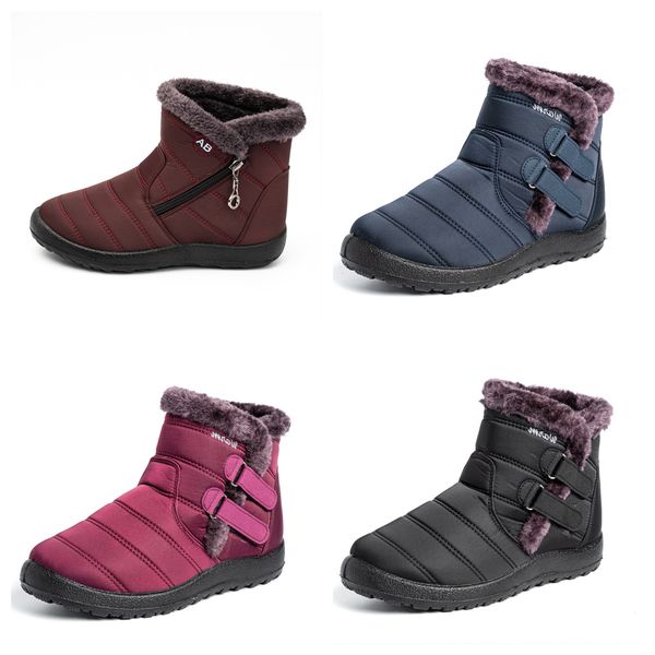 

Snow Boots Cotton shoes waterproof Thickened anti cold velvet plus size women Winter slip on Ankle Boots non-slip size 35-44 burgundy blue black red