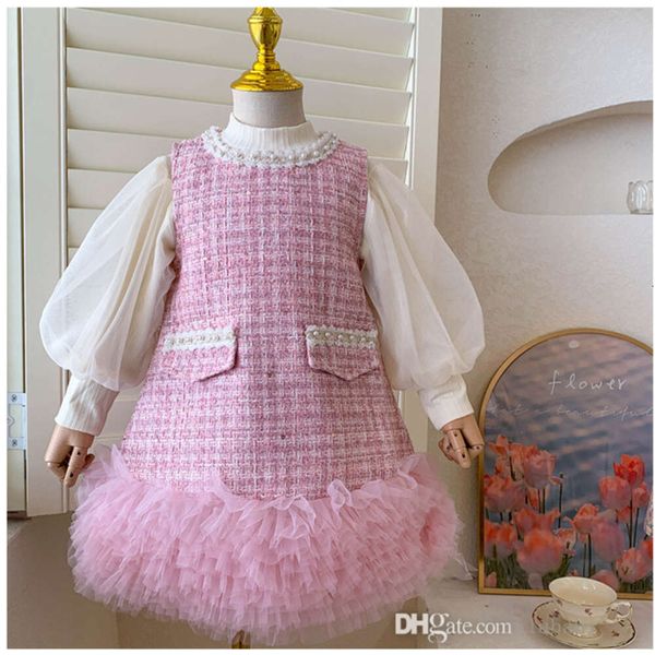 

2024 Autumn New Baby Girls Two Piece Set Kids Clothes Cute Stylish Patchwork Vest And Princess Dress Childern Clothing Tutu Skirt Sets, Pink