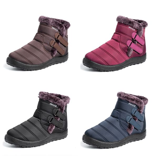 

FREE SHIPPING Snow Boots Cotton shoes waterproof Thickened anti cold velvet plus size women Winter slip on Ankle Boots non-slip burgundy red blue