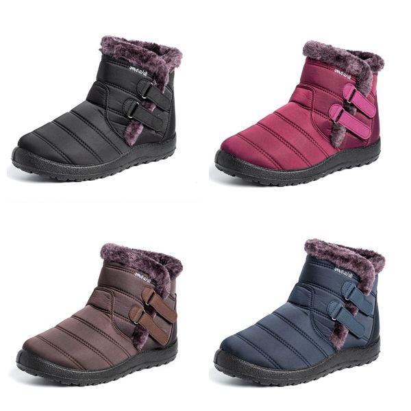

Snow Boots Cotton shoes waterproof Thickened anti cold velvet plus size womens Winter slip on Ankle Boots non-slip, Burgundy
