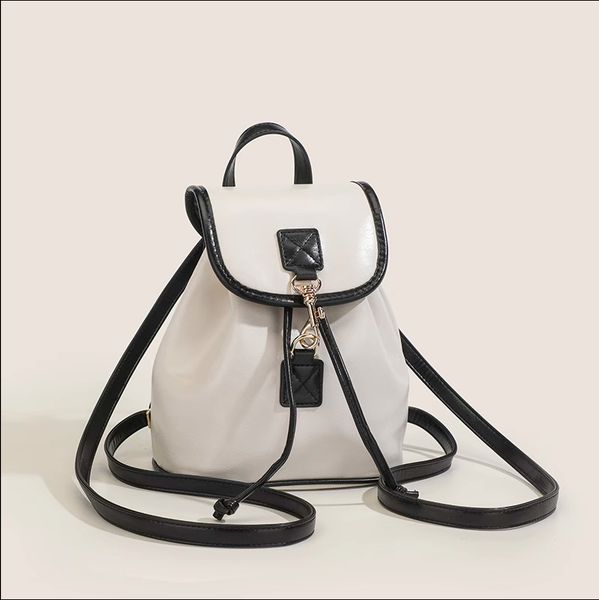 

Xiaoxiangfeng shoulder bag women's new style bag contrasting colors fashionable and casual simple flip coverversatile small backpack for students, White