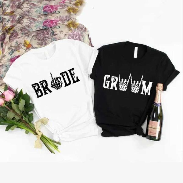 Goth Wedding Bride and Groom Matching Shirt Gothic Gift Bridal Shower Hen Bachelorette Party Favor Halloween Wedding Decoration Y240801