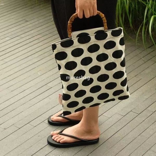 

New high-quality retro polka dot black rice color scheme Pop style bamboo bag large capacity handbag double-layer, Split