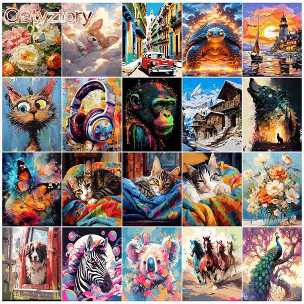 GATYZTORY 60x75cm Painting By Numbers Flower DIY Oil Painting Animals Picture By Numbers Landscape Art Canvas Wall Home DecorXJ240803