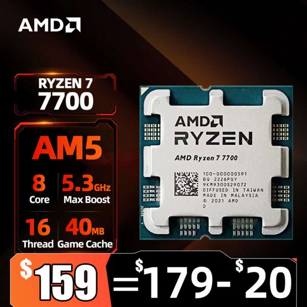 AMD Ryzen 7 7700 Processor 5.3GHz 8-Core 16-Thread 40MB Game Cache 5NM TDP 65W Socket AM5 Gaming CPU Integrated Graphics