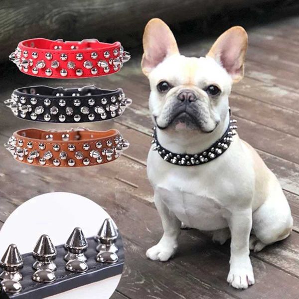 Adjustable Leather Pet Dog collar Neck Strap Supplies PU Leather Punk Rivet Spiked Dog Collar Pet Collars For Small Dog Cat Y240803