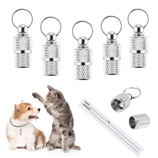Dog Cat Storage Tube Anti Lost Address Label Pet Name Address ID Tags Mini Metal Collar Tube Necklace Pendants Pitbull Collars Y240803