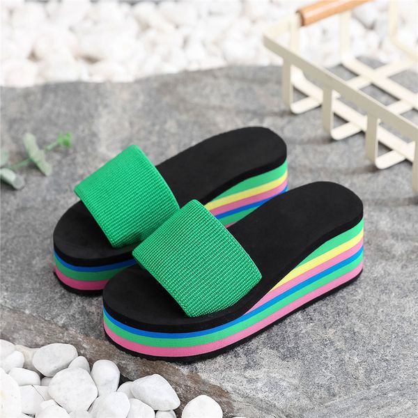

Fashion Women's Summer rubber Black green Hoof Heels Slippers Multi colored flip flops Indoor non slip bathroom slippers Beach sandals Size 36-41, Grey