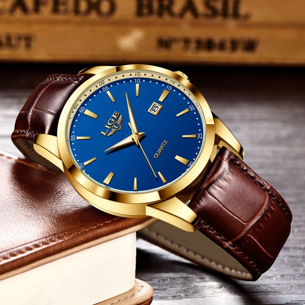 

LIGE Men's Business Quartz Watch Premium Brand Watch Premium Leather strap Classic dial Men's Waterproof Watch Three pin calendar watch Holiday gifts Simple elegant, Silvery white