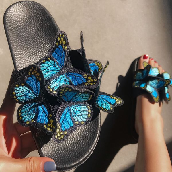 

Fashion shoes Women's rubber Butterfly flower Green Blue decoration flat bottom Slippers pink Indoor sandal Bathroom Pool sandy beach Slippers Size 36-41, Grey