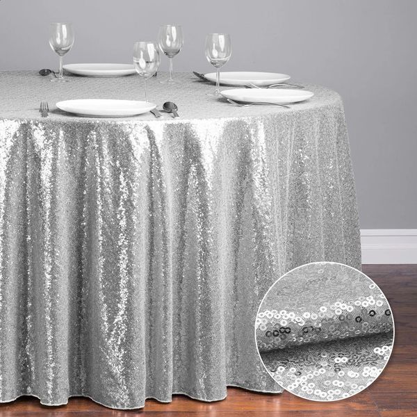 Sliver Sequin Tablecloth Round Party Birthday Elegant Glitter Table Cloth Cover Events for Wedding Party Christmas Decoration 240805