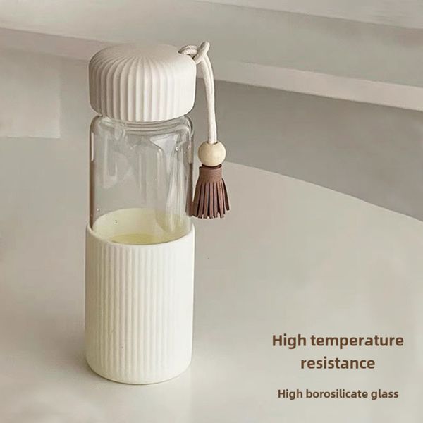 

High temperature resistant transparent glass simple office water cup women's summer outing high loo students' portable gift giving bz013, Off white