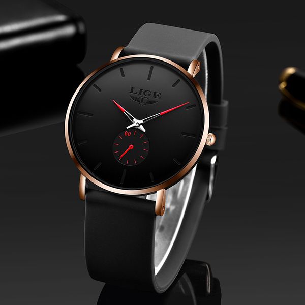 

LIGE 2024 New Fashion Sports Mens Watches Top Brand Luxury Waterproof Simple Ultra-Thin Watch Men Quartz Clock, Rose black