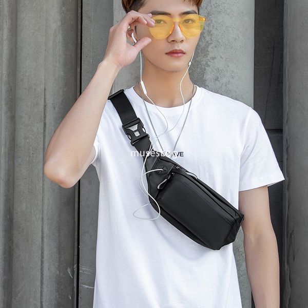 

Fashionable waist pack Neutral waterproof oblique straddle outside riding crossbody bag Men's chest bag Multi-function mobile phone bag, Black