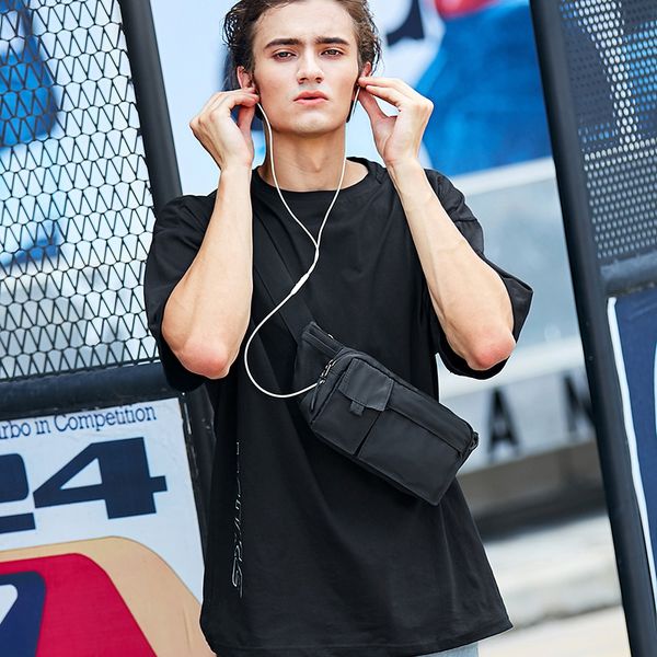

Crossbody bag men's pure color simple body bag chest bag backpack men's fashionable brand Fanny pack casual fashionable men's bag small bag summer, Black