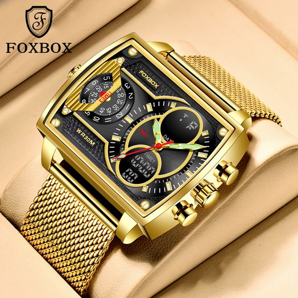 

LIGE Men's Quartz Electronic Dual Display Watch Multi-functional Waterproof watch Glow-in-the Dark Calendar Teen Student Watch Stainless Steel mesh, Gold