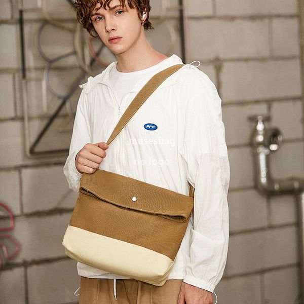

Korean version of men's and women's crossbody bag messenger bag commuting simple single shoulder bag single shoulder bag ins large capacity canvas bag, Khaki