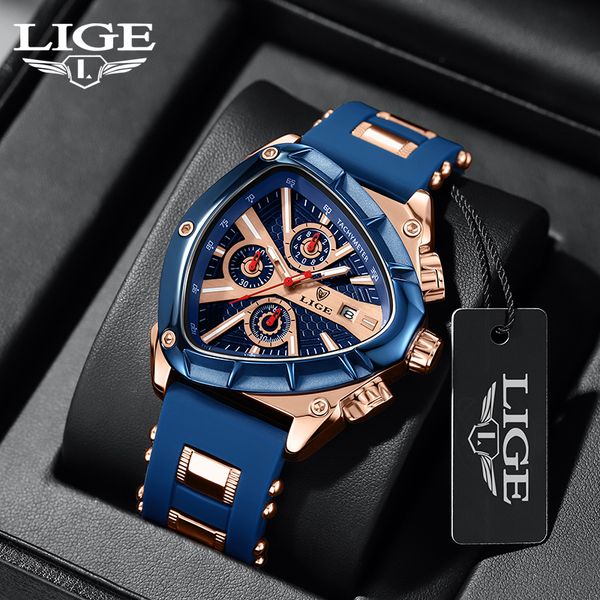 

LIGE Fashion Men Watch Triangle Chronograph Military Wristwatch Sport Army Mens Watches Luxury Waterproof Quartz Clock Man Reloj Personalized watch, Silvery black