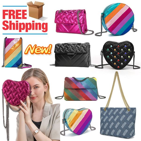 

Free shipping handbags evening crossbody designer Heart bags Luxury handbag shopping rainbow leather Shoulder strap bumbag chain tote purse, #21