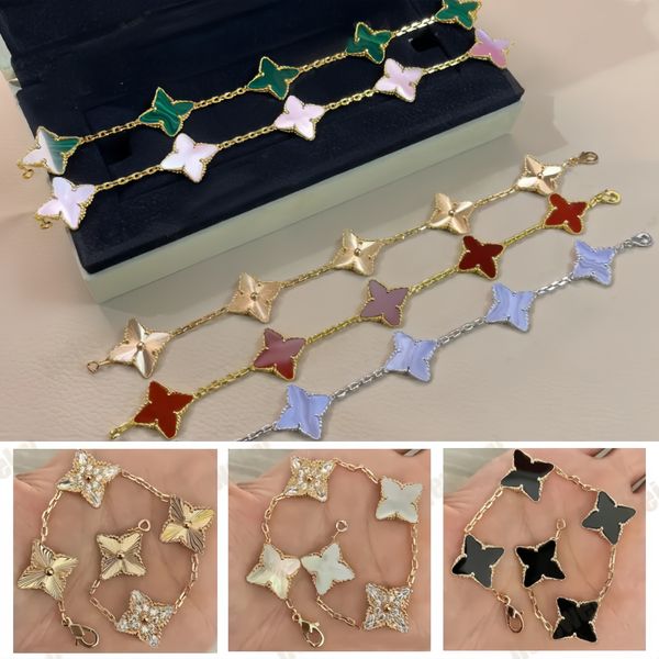 

2024 luxury clover four designer fashion charm bracelets for girls women 18K gold silver black white red green brand bracelet wedding party