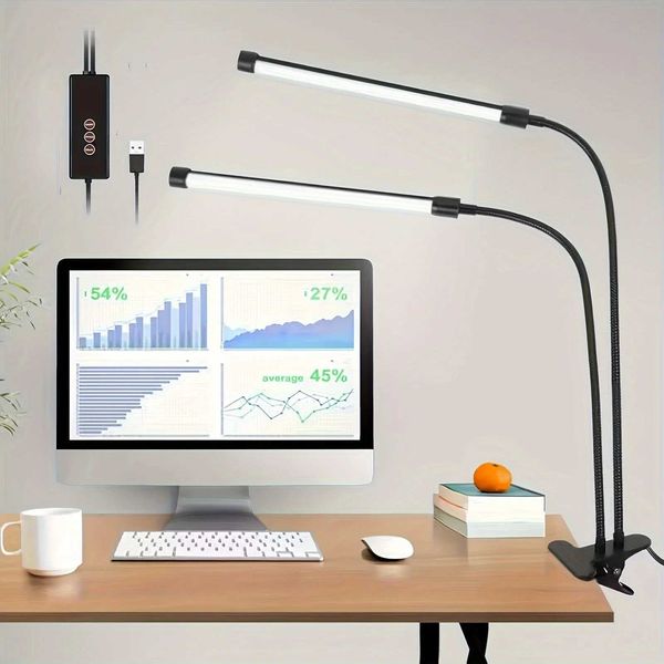 A dual head learning light with a 3/6/12 hour timer 3 lighting modes and 5 brightness settings perfect for reading drawing and music X2411221