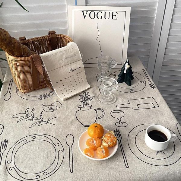 

Table Cloth Creative Cotton And en Ins Style Personalized e Sketching Tablecloth Modern Picnic Tea Cover