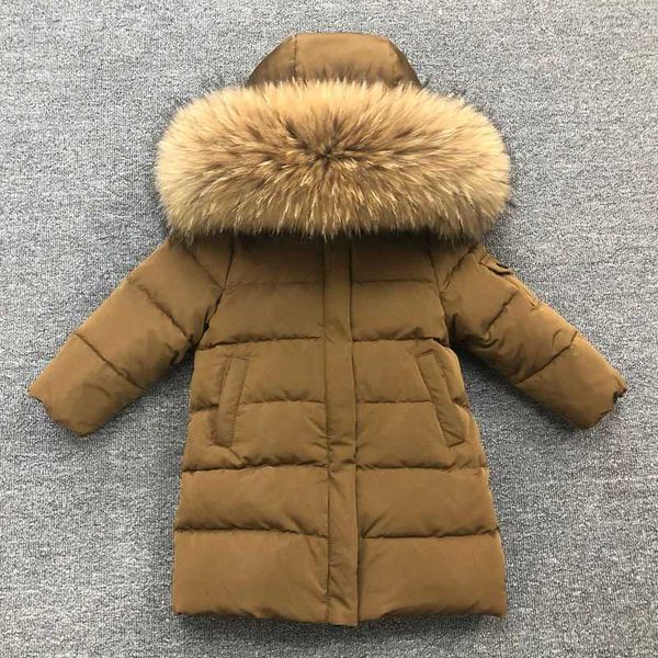 

Winter Jackets Coats for Baby Children Boys Girls Raccoon Oversized Real Fur Thickened Childrens Down Jacket Y240803, Black