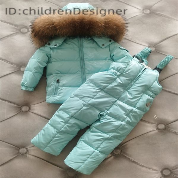 

Kids' Duck Down Winter Snow Jacket with Leather Collar - Warm Work Clothes Jumpsuit Set, Red