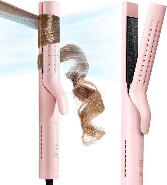 

Ceramic Flat Iron Curler - Pro 2-in-1 Ionic Hair Straightener & Cool Curg Wand XJ240807, Pink