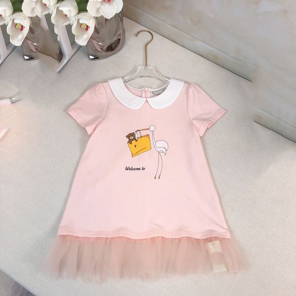 

Letter F Kids Designer Dress Baby Girl Luxury Dresses F Logo Animal Print Cotton Short Sleeve Branding Childrens Frocks DJD2408075, Pink